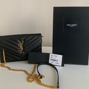 Ysl Monogram Matelasse Leather Wallet on Chain